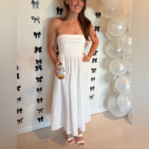🤍 White Strapless Midi Dress – Size Small– Bridal / Summer 🤍